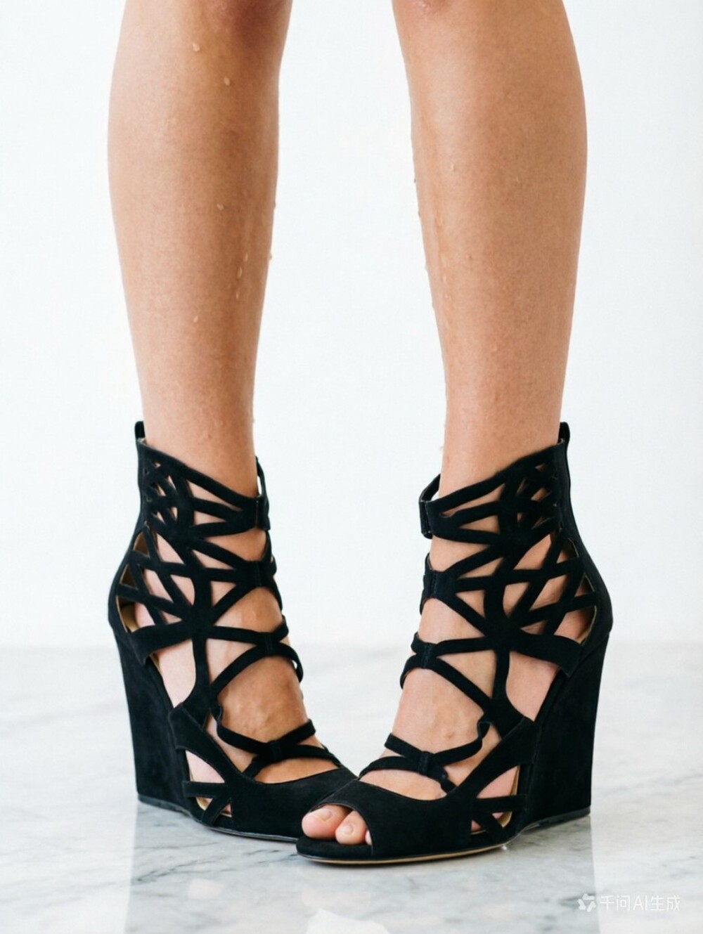 Jimmy Choo black suede wedge sandals i